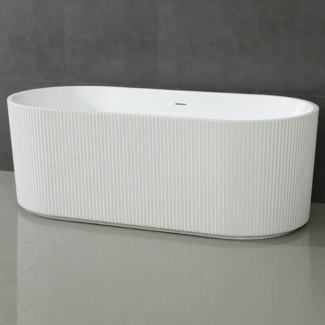 Oval Acrylic Fluted Freestanding Bathtub Soaking Matte White